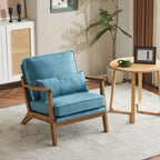 Fauteuil d'appoint rembourré en mélange de lin avec pieds en bois et un oreiller beige