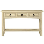 Console de couloir rustique en pin massif, blanc cérusé / marron antique / gris cérusé / non peinte, 3 tiroirs