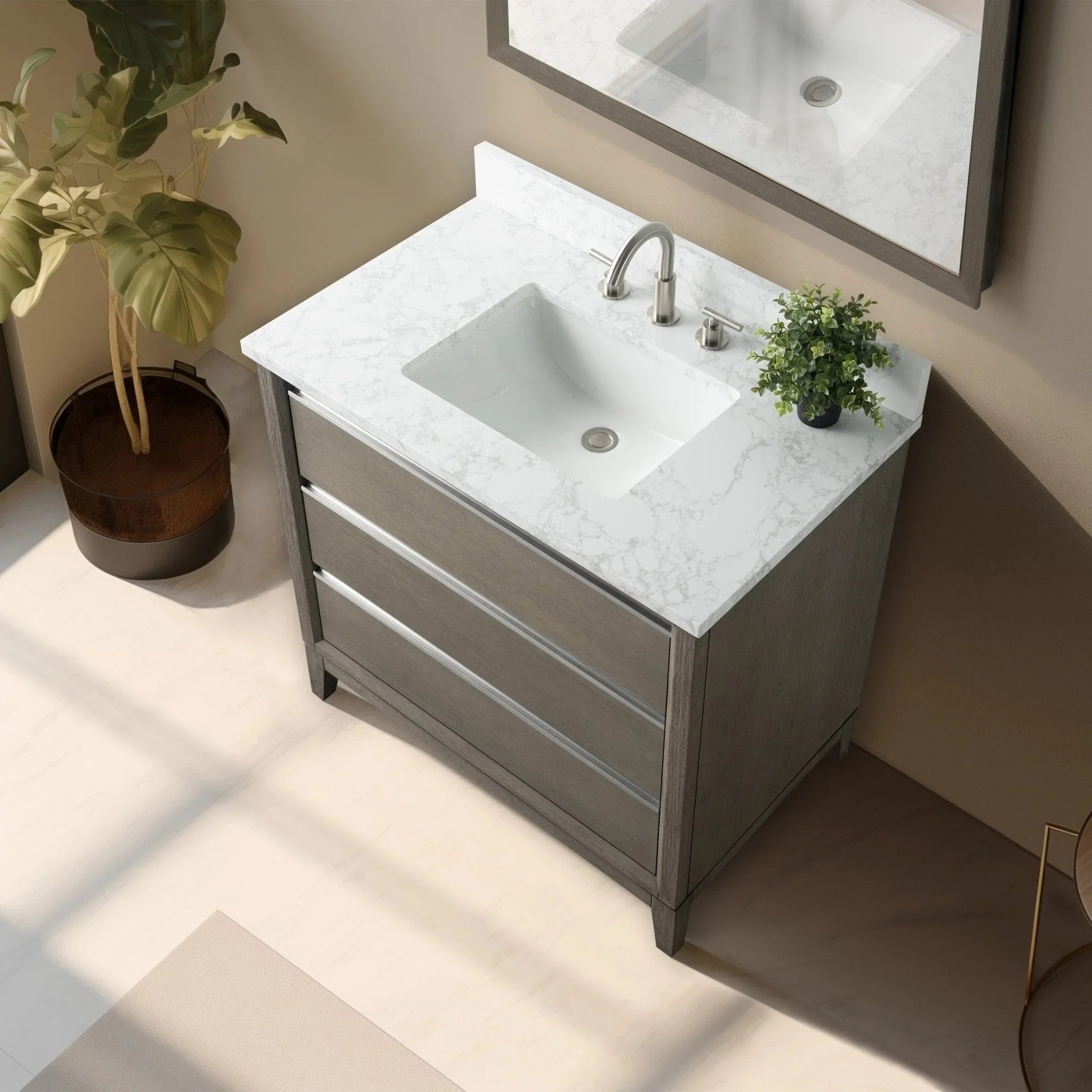 Meuble-lavabo Vanity Art avec évier en céramique et dessus en marbre reconstitué