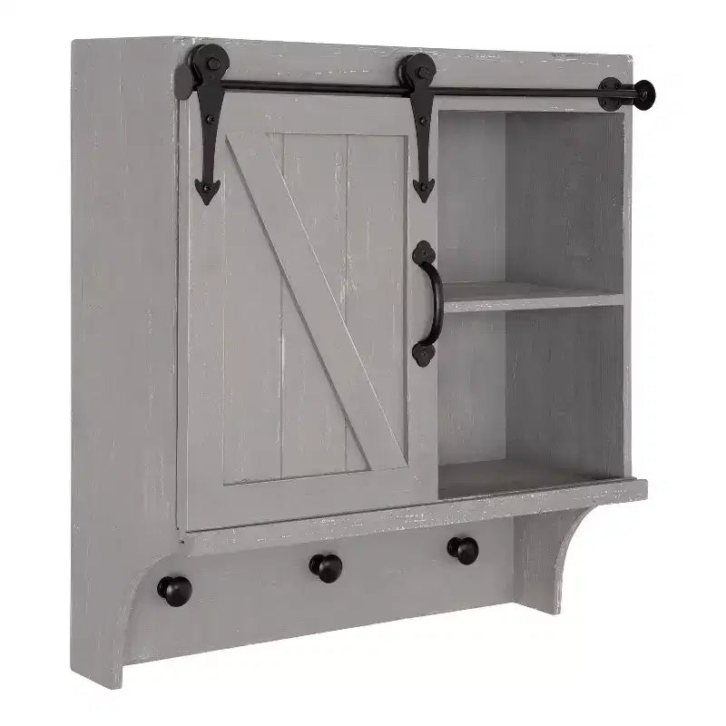 18" x 8" x 20" Farmhouse Wall Organizer with Storage, Hooks - Kate & Laurel All Things Decor