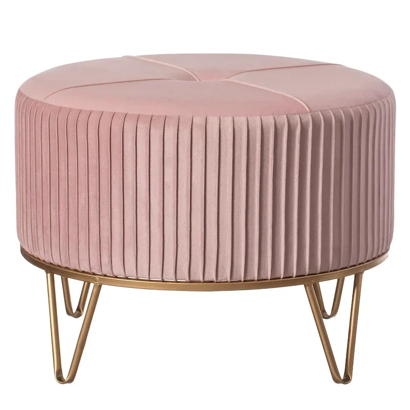 Tabouret pouf rond en velours surélevé avec base dorée épingle à cheveux