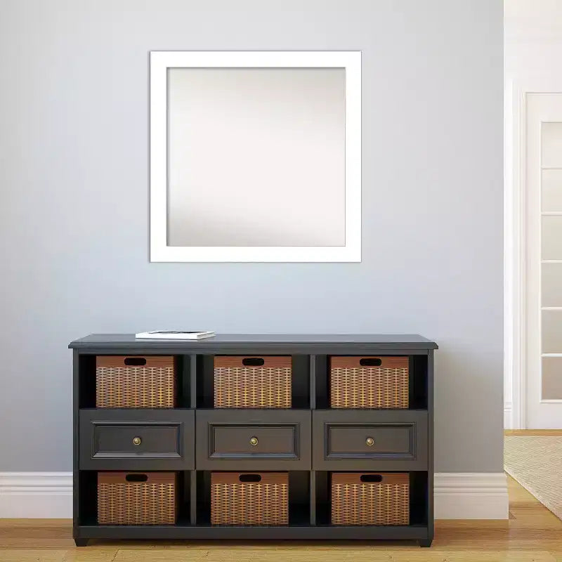 30" x 30" Non-Beveled Wedge White Bathroom Wall Mirror - Amanti Art: Modern Square Vanity, Includes Mounting Hardware