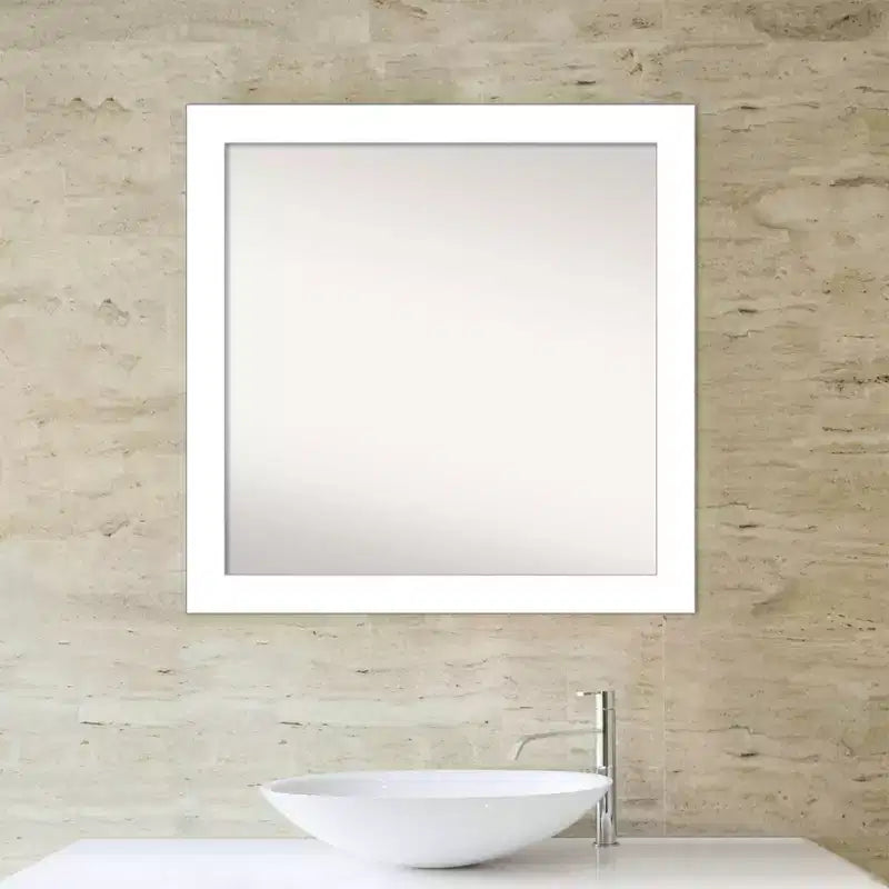 30" x 30" Non-Beveled Wedge White Bathroom Wall Mirror - Amanti Art: Modern Square Vanity, Includes Mounting Hardware