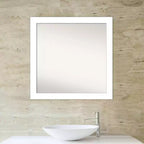 30" x 30" Non-Beveled Wedge White Bathroom Wall Mirror - Amanti Art: Modern Square Vanity, Includes Mounting Hardware