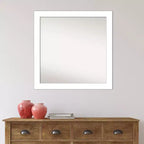 30" x 30" Non-Beveled Wedge White Bathroom Wall Mirror - Amanti Art: Modern Square Vanity, Includes Mounting Hardware