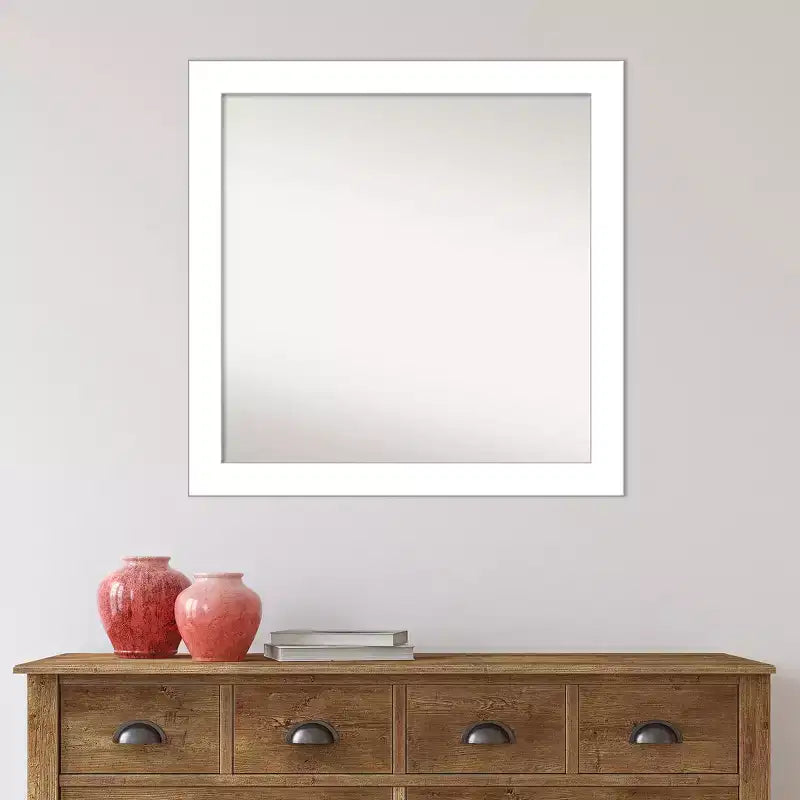 30" x 30" Non-Beveled Wedge White Bathroom Wall Mirror - Amanti Art: Modern Square Vanity, Includes Mounting Hardware