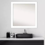 30" x 30" Non-Beveled Wedge White Bathroom Wall Mirror - Amanti Art: Modern Square Vanity, Includes Mounting Hardware