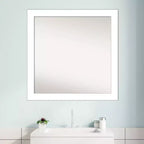 30" x 30" Non-Beveled Wedge White Bathroom Wall Mirror - Amanti Art: Modern Square Vanity, Includes Mounting Hardware