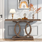 Console de style vintage avec base géométrique, table de couloir en bois