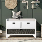 Banc de rangement en bois avec 2 paniers tressés