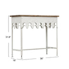 Console en métal finition zinc et bois à bord festonné