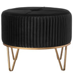 Tabouret pouf rond en velours surélevé avec base dorée épingle à cheveux