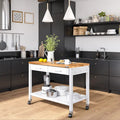 Table îlot central avec plateau en bois massif, 122 x 61 x 91 cm, blanche