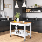 Table îlot central avec plateau en bois massif, 122 x 61 x 91 cm, blanche