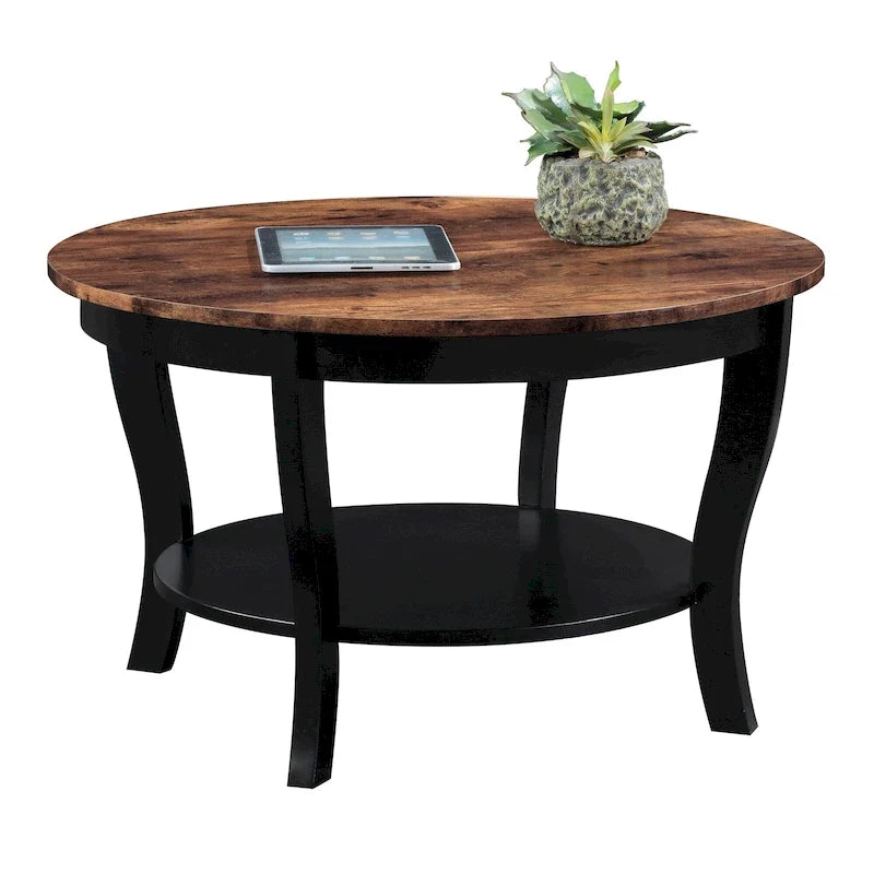 Table basse ronde avec étagère