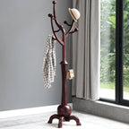 Porte-manteau sur pied en bois d'hévéa à motif de branches d'arbre avec 8 crochets - 24,5 l x 70,87 h