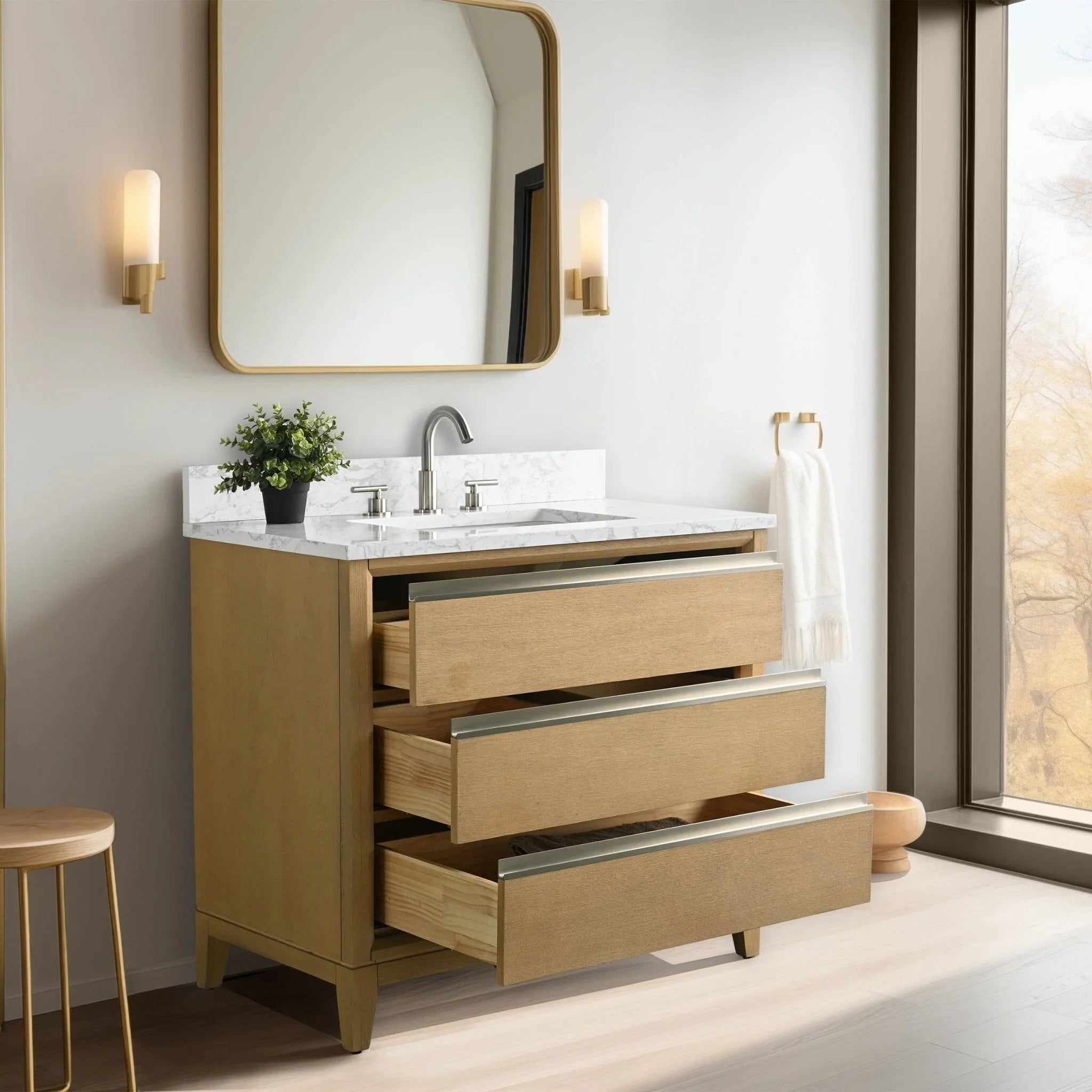 Meuble-lavabo Vanity Art avec évier en céramique et dessus en marbre reconstitué