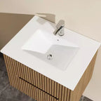 24 Inch Wall-Mount Bathroom Vanity Cabinet with White Basin Sink Combo Floating, Walnut