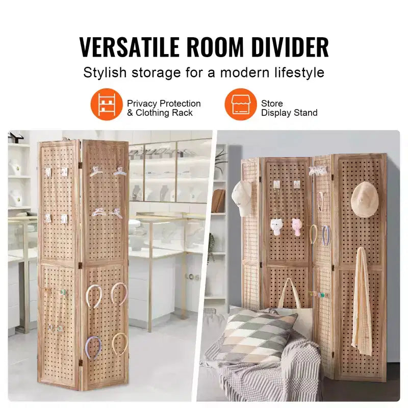 VEVOR Wood Room Divider, 4 Panel Wood Folding Privacy Screen, 66.9 Inches Tall Indoor Carved Partition Divider, Portable Decoration Screen