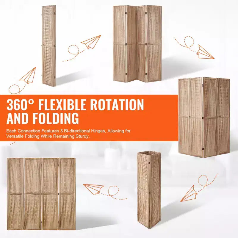 VEVOR Wood Room Divider, 4 Panel Wood Folding Privacy Screen, 66.9 Inches Tall Indoor Carved Partition Divider, Portable Decoration Screen