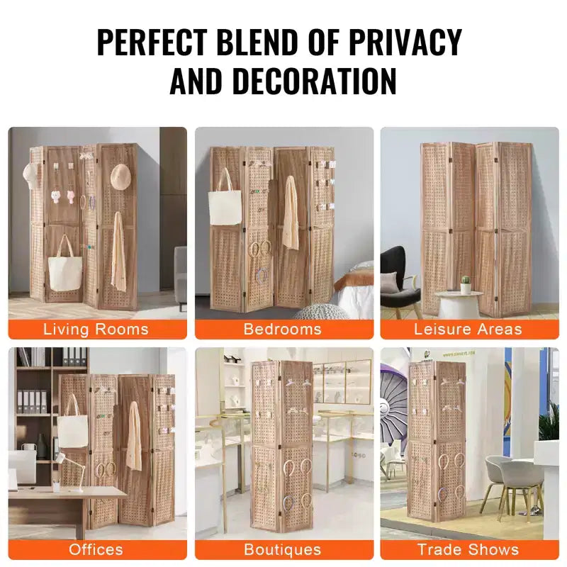 VEVOR Wood Room Divider, 4 Panel Wood Folding Privacy Screen, 66.9 Inches Tall Indoor Carved Partition Divider, Portable Decoration Screen