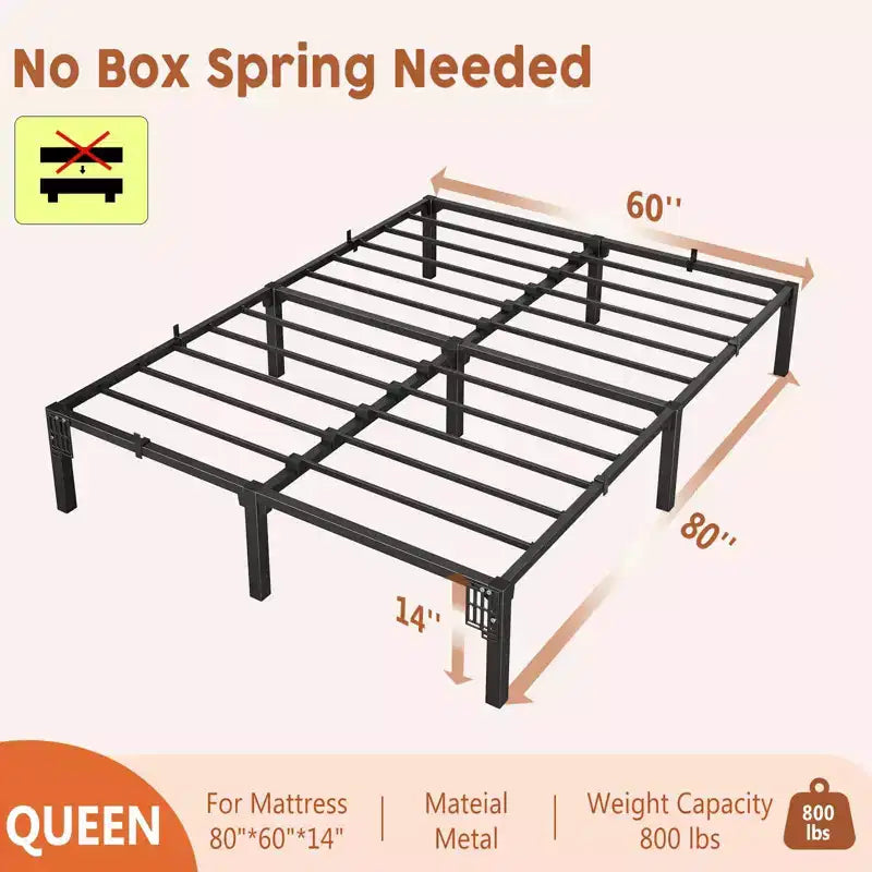 Twin Full Queen King Size Metal Bed Frame, 6/8/10/14 Inch High Platform with Iron Slats, No Box Spring Needed, Heavy Duty Support Up to 800 lbs