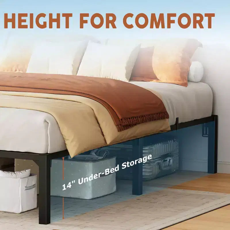 Twin Full Queen King Size Metal Bed Frame, 6/8/10/14 Inch High Platform with Iron Slats, No Box Spring Needed, Heavy Duty Support Up to 800 lbs