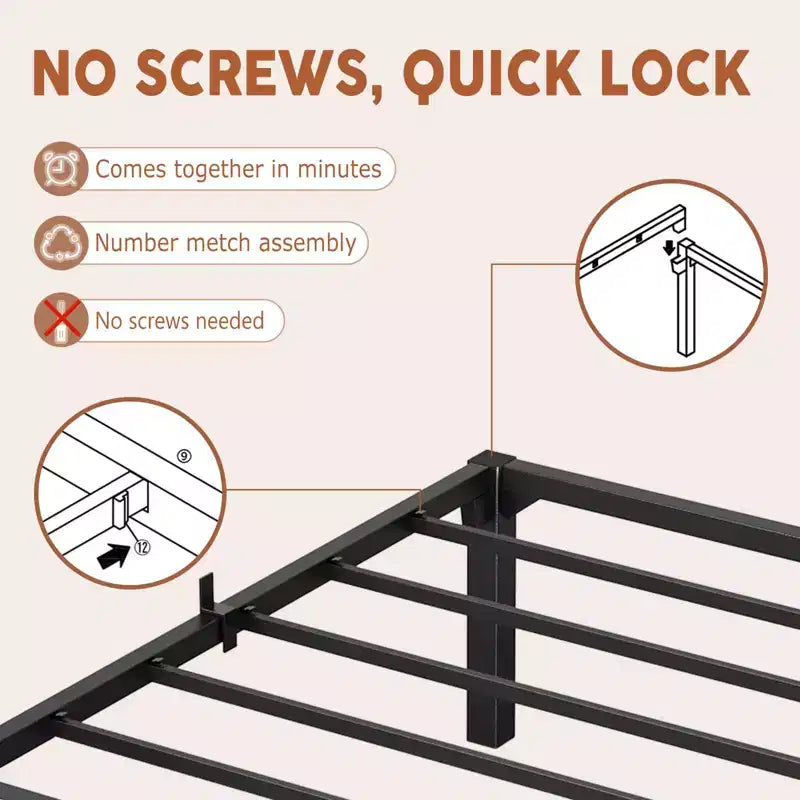 Twin Full Queen King Size Metal Bed Frame, 6/8/10/14 Inch High Platform with Iron Slats, No Box Spring Needed, Heavy Duty Support Up to 800 lbs