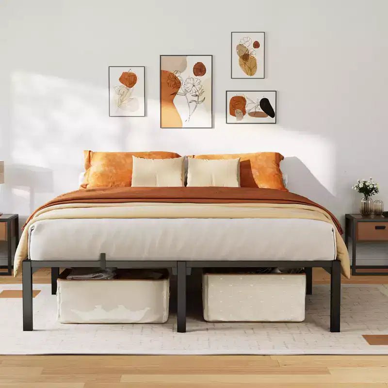 Twin Full Queen King Size Metal Bed Frame, 6/8/10/14 Inch High Platform with Iron Slats, No Box Spring Needed, Heavy Duty Support Up to 800 lbs