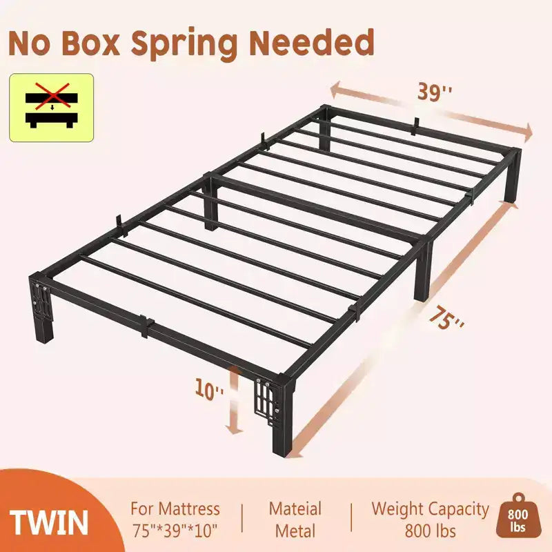 Twin Full Queen King Size Metal Bed Frame, 6/8/10/14 Inch High Platform with Iron Slats, No Box Spring Needed, Heavy Duty Support Up to 800 lbs