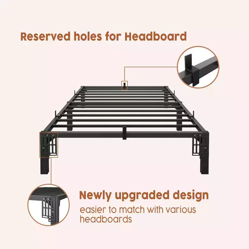 Twin Full Queen King Size Metal Bed Frame, 6/8/10/14 Inch High Platform with Iron Slats, No Box Spring Needed, Heavy Duty Support Up to 800 lbs
