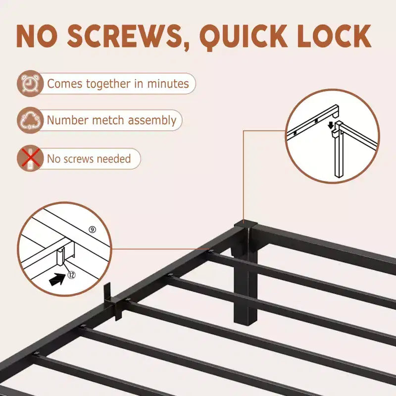 Twin Full Queen King Size Metal Bed Frame, 6/8/10/14 Inch High Platform with Iron Slats, No Box Spring Needed, Heavy Duty Support Up to 800 lbs