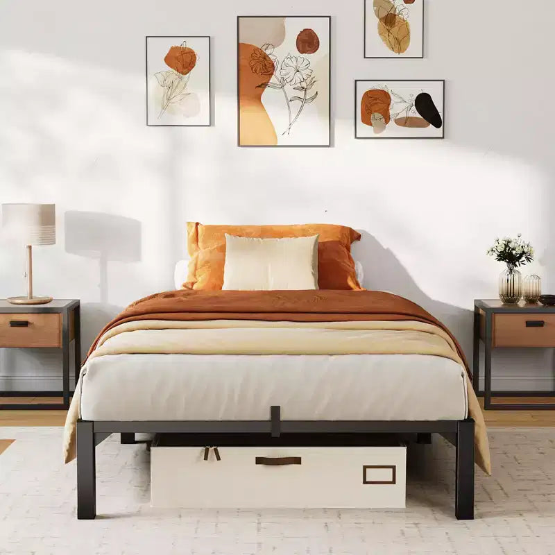 Twin Full Queen King Size Metal Bed Frame, 6/8/10/14 Inch High Platform with Iron Slats, No Box Spring Needed, Heavy Duty Support Up to 800 lbs