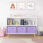 MAYEERTY Kid Bookshelf with Collapsible Fabric Drawers Toy Storage Cabinet Orangizer White and Purple