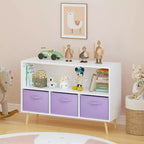 MAYEERTY Kid Bookshelf with Collapsible Fabric Drawers Toy Storage Cabinet Orangizer White and Purple