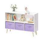 MAYEERTY Kid Bookshelf with Collapsible Fabric Drawers Toy Storage Cabinet Orangizer White and Purple