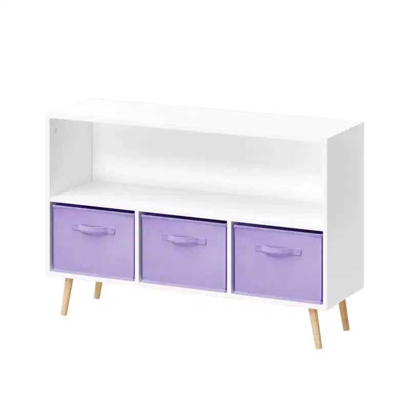 MAYEERTY Kid Bookshelf with Collapsible Fabric Drawers Toy Storage Cabinet Orangizer White and Purple