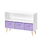 MAYEERTY Kid Bookshelf with Collapsible Fabric Drawers Toy Storage Cabinet Orangizer White and Purple