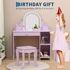Acekool Kids Vanity with Lighted Mirror & Stool, Adjustable LED, Drawer, Storage Shelves, Makeup Desk for Girls Ages 3-9, White