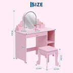 Acekool Kids Vanity with Lighted Mirror & Stool, Adjustable LED, Drawer, Storage Shelves, Makeup Desk for Girls Ages 3-9, White