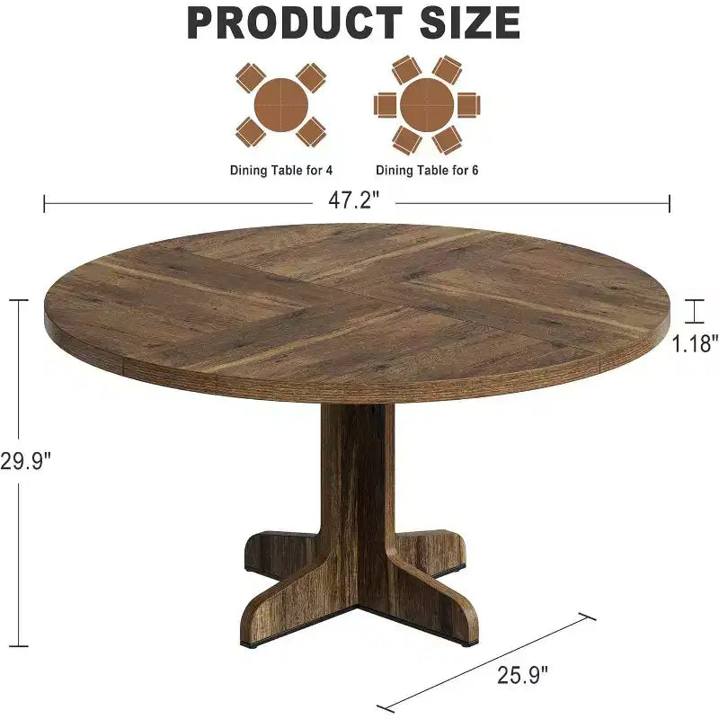 Acekool 47 Round Dining Table for 4-6 - Wooden Family Kitchen Table with Adjustable Feet