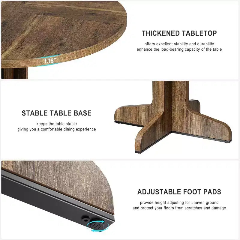 Acekool 47 Round Dining Table for 4-6 - Wooden Family Kitchen Table with Adjustable Feet