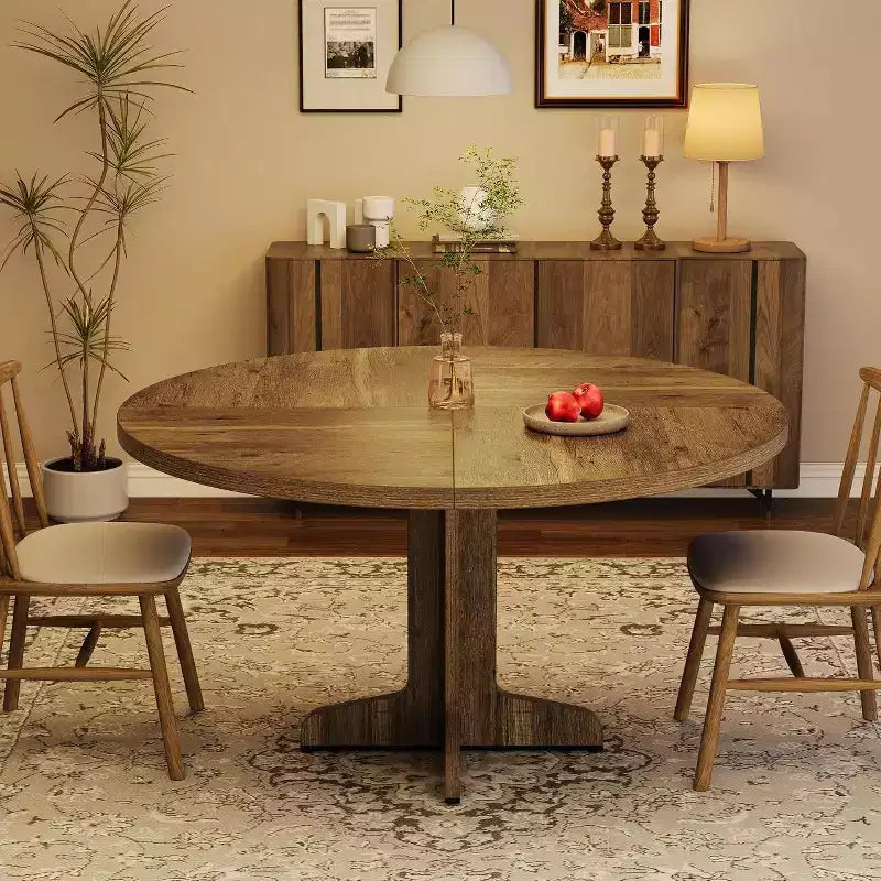 Acekool 47 Round Dining Table for 4-6 - Wooden Family Kitchen Table with Adjustable Feet