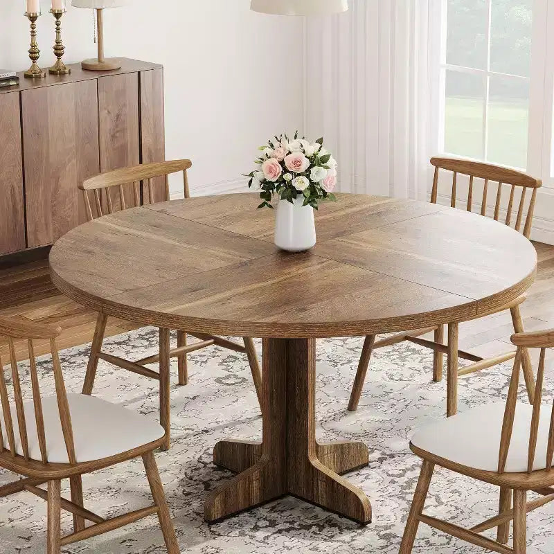 Acekool 47 Round Dining Table for 4-6 - Wooden Family Kitchen Table with Adjustable Feet