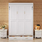 Whisen Minimalist Full Size Murphy Bed Cabinet Bed Wall Bed with 2 Drawers - Beige