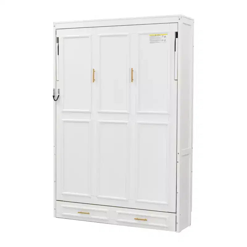 Whisen Minimalist Full Size Murphy Bed Cabinet Bed Wall Bed with 2 Drawers - Beige