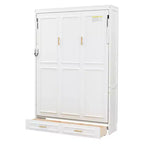 Whisen Minimalist Full Size Murphy Bed Cabinet Bed Wall Bed with 2 Drawers - Beige