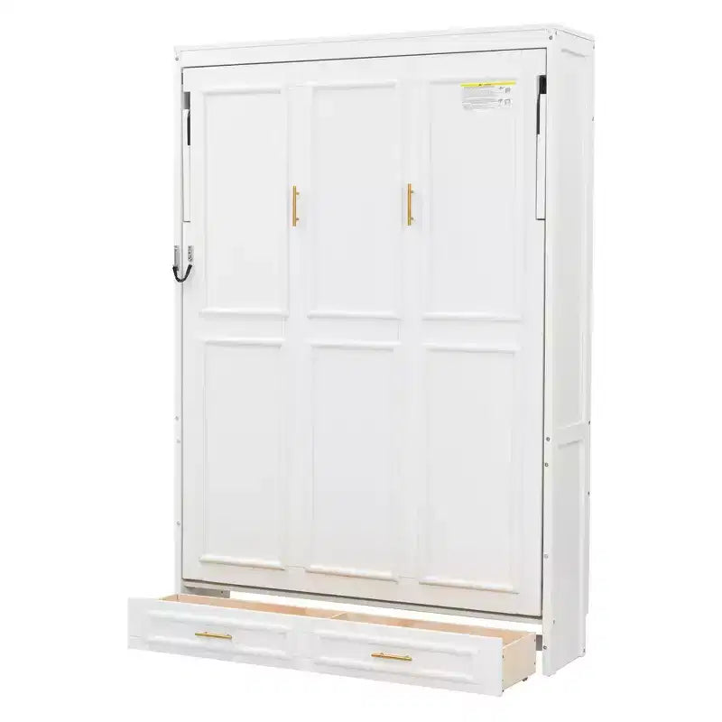 Whisen Minimalist Full Size Murphy Bed Cabinet Bed Wall Bed with 2 Drawers - Beige