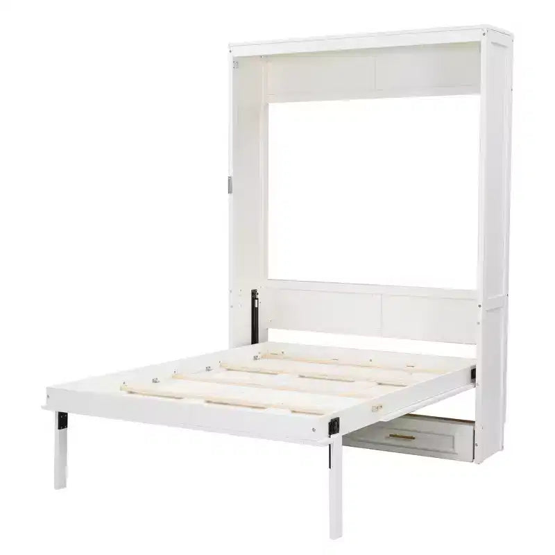 Whisen Minimalist Full Size Murphy Bed Cabinet Bed Wall Bed with 2 Drawers - Beige