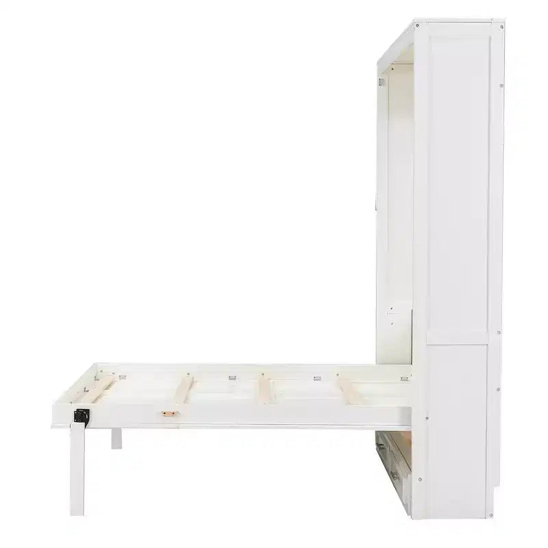 Whisen Minimalist Full Size Murphy Bed Cabinet Bed Wall Bed with 2 Drawers - Beige